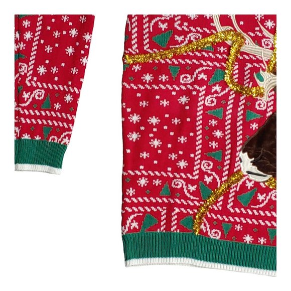 Ugly Christmas Sweater Women's Extra Large Red Reindeer Holiday Grandma Pullover - Picture 7 of 9